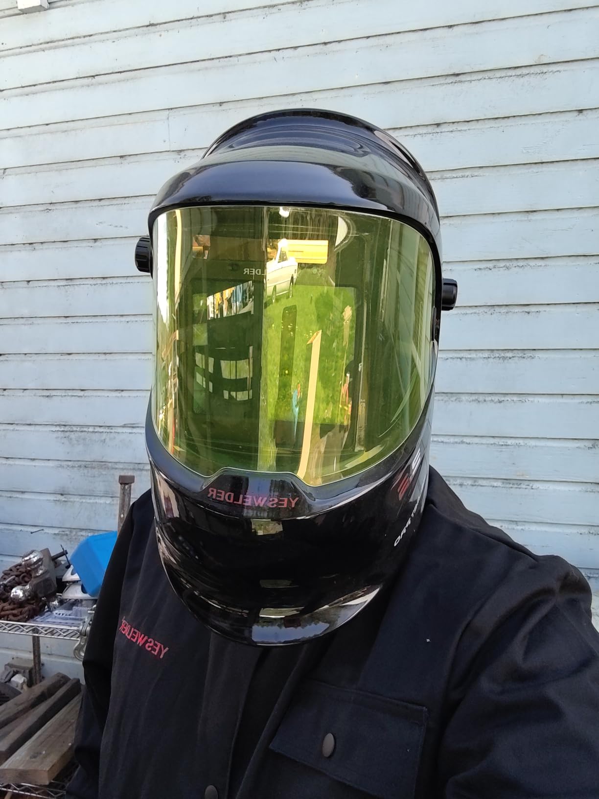 YESWELDER Auto Darkening Welding Helmet, 180° View, LYG-Q800D | Wide shade control for WELD/CUT/GRIND, 1/1/1/1 True Color, 1/30000s response customer photo 2