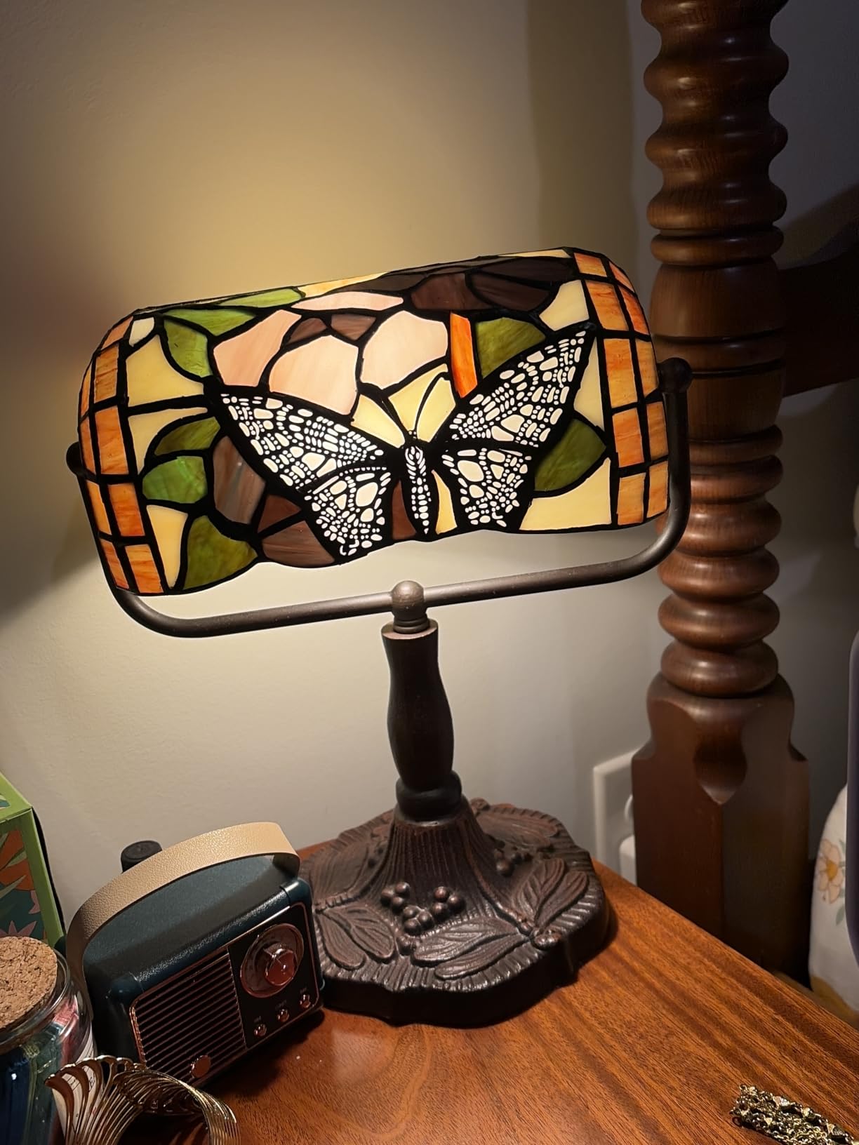 Lavish Home Tiffany Style Bankers Desk Lamp with Stained Glass Shade, Brown customer photo 2