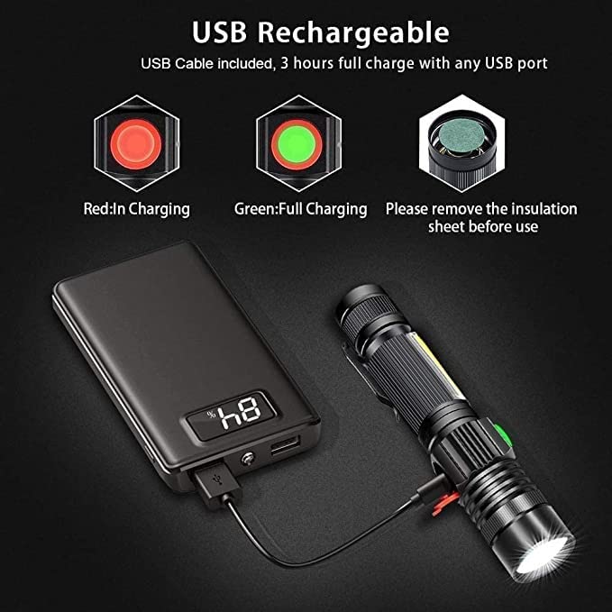 Hoxida Flashlight USB Rechargeable,LED Magnetic with COB Sidelight 2PCS customer photo 1