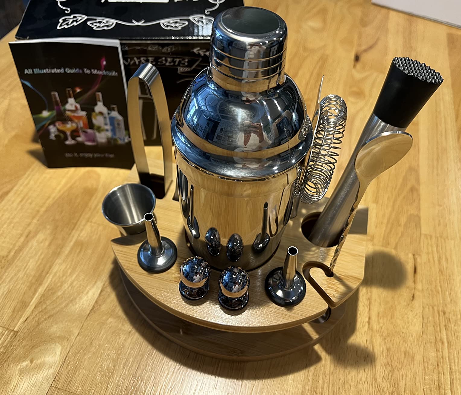 Cocktail Shaker Set with Bamboo Stand, 12-Piece 25oz Stainless Steel Bartender Kit, Martini & Margarita Bar Tools for Home Bar, Drink Mixer Set, Housewarming Gift, Silver customer photo 2