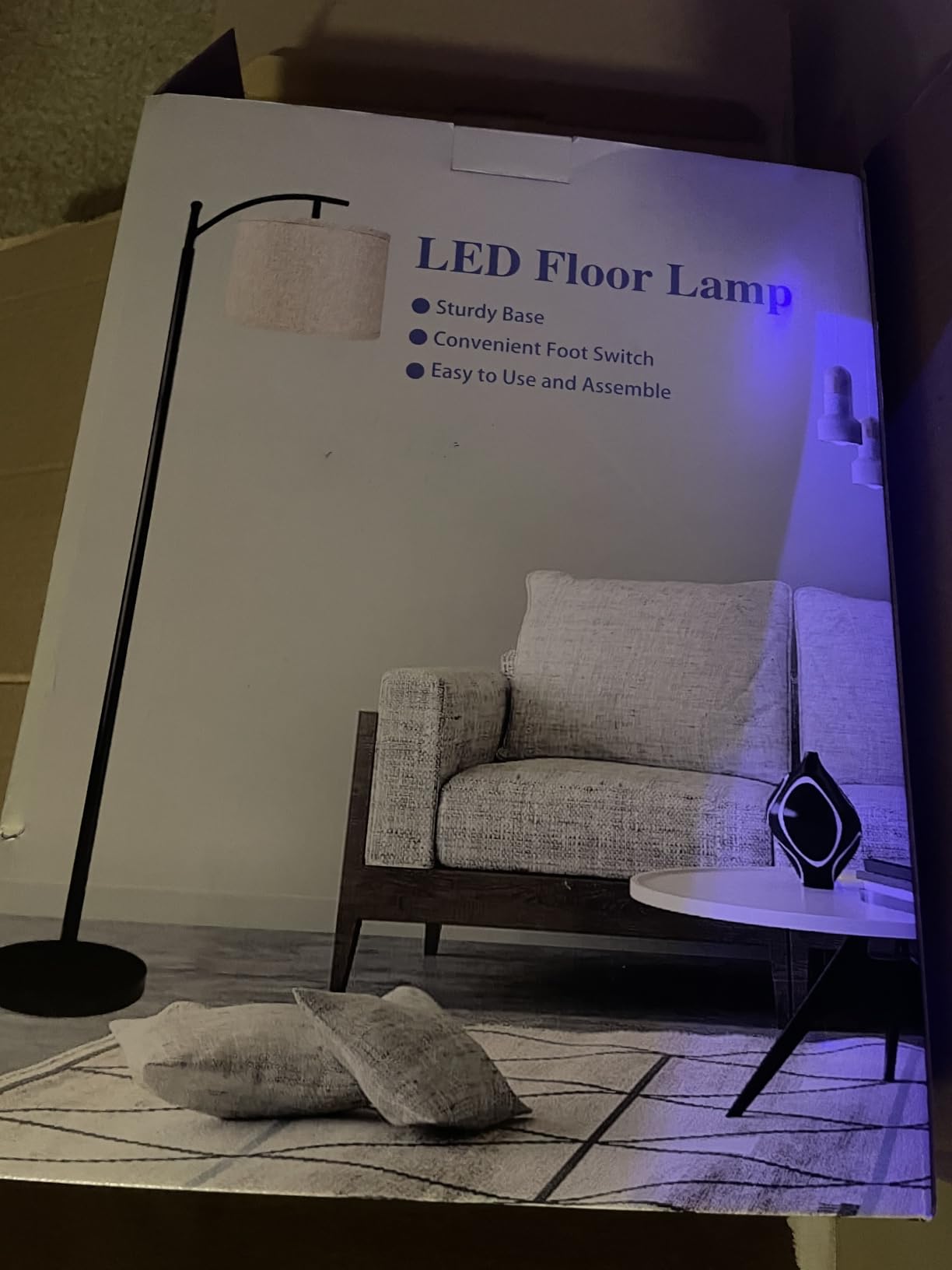 ROTTOGOON Floor Lamp for Living Room with 3 Color Temperatures LED Bulb, Standing Lamp Tall Industrial Floor Lamp Reading for Bedroom, Office (9W LED Bulb, Beige Lampshade Included) -Black customer photo 1