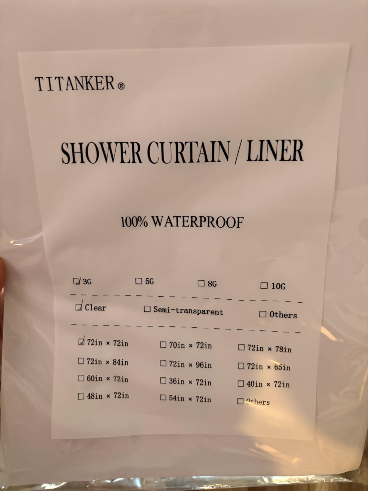 Titanker Shower Curtain Liner Clear Plastic Shower Liner 72 x 72 Lightweight Waterproof PEVA Shower Curtains for Bathroom with Magnets and Rustproof Grommets customer photo 1