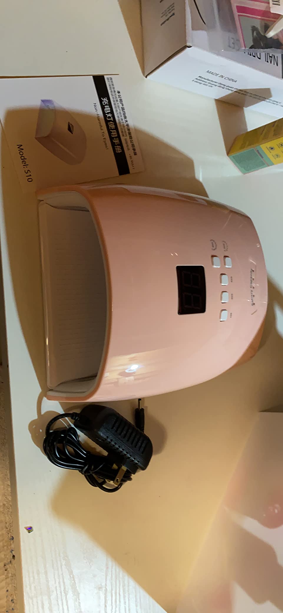 48W Rechargeable UV LED Nail Lamp,Cordless Professional Gel Nail Art Lights Manicure Tools for Home and Salon(Pink) customer photo 2