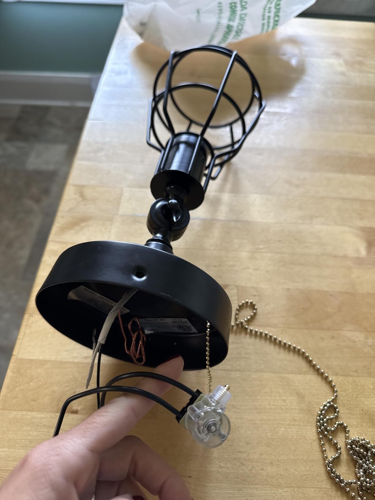 Industrial Farmhouse Close to Ceiling Light with Pull Chain 1 Light Black Semi Flush Mount Ceiling Light Adjustable Metal Cage Directional Wall Sconce Wall Lamp with Pull String for Kitchen Laundry customer photo 2