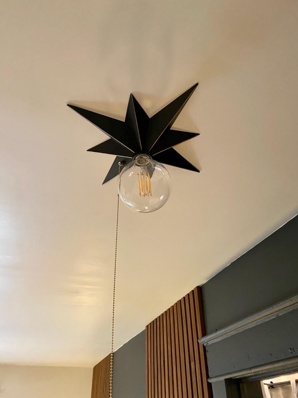 16 inch Flush Mount Ceiling Light with Pull Chain On/Off Switch, Industrial Black Star Ceiling Light Fixtures, Farmhouse Lighting for Hallway, Entryway, Porch, Study, Bedroom, Stair, Kitchen, Bathroom customer photo 2