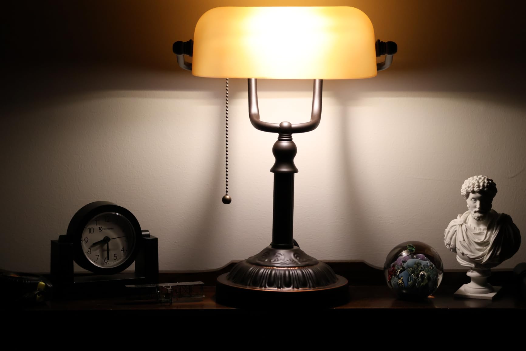 TORCHSTAR Green Glass Bankers Desk Lamp with Pull Chain, E26 Base | Brass Finish Base, Antique Traditional Library Lamp for Office Study Room, Bulbs not Included customer photo 1