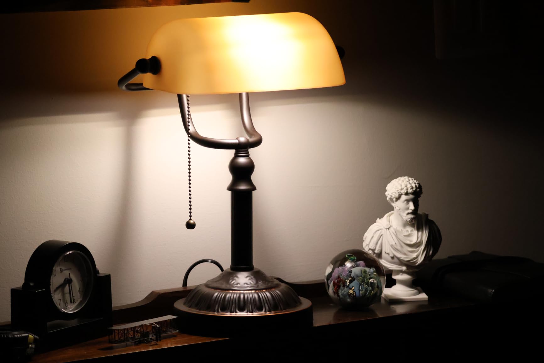 TORCHSTAR Green Glass Bankers Desk Lamp with Pull Chain, E26 Base | Brass Finish Base, Antique Traditional Library Lamp for Office Study Room, Bulbs not Included customer photo 2