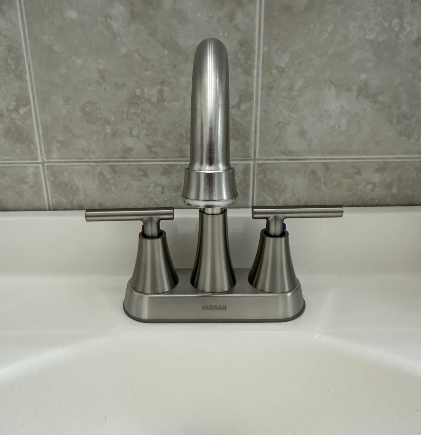Bathroom Faucet, Hurran 4 inch Centerset 2-Handle Lead-Free, Brushed Nickel customer photo 2