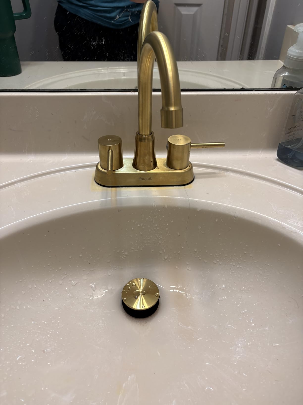 Bathroom Faucets, Bathroom Faucet 3 Hole, Bathroom Sink Faucet, Faucet for Sink 4 Inch 2 Handle Centerset, Lead-Free, with Copper Pop Up Drain (Brushed Nickel) customer photo 2