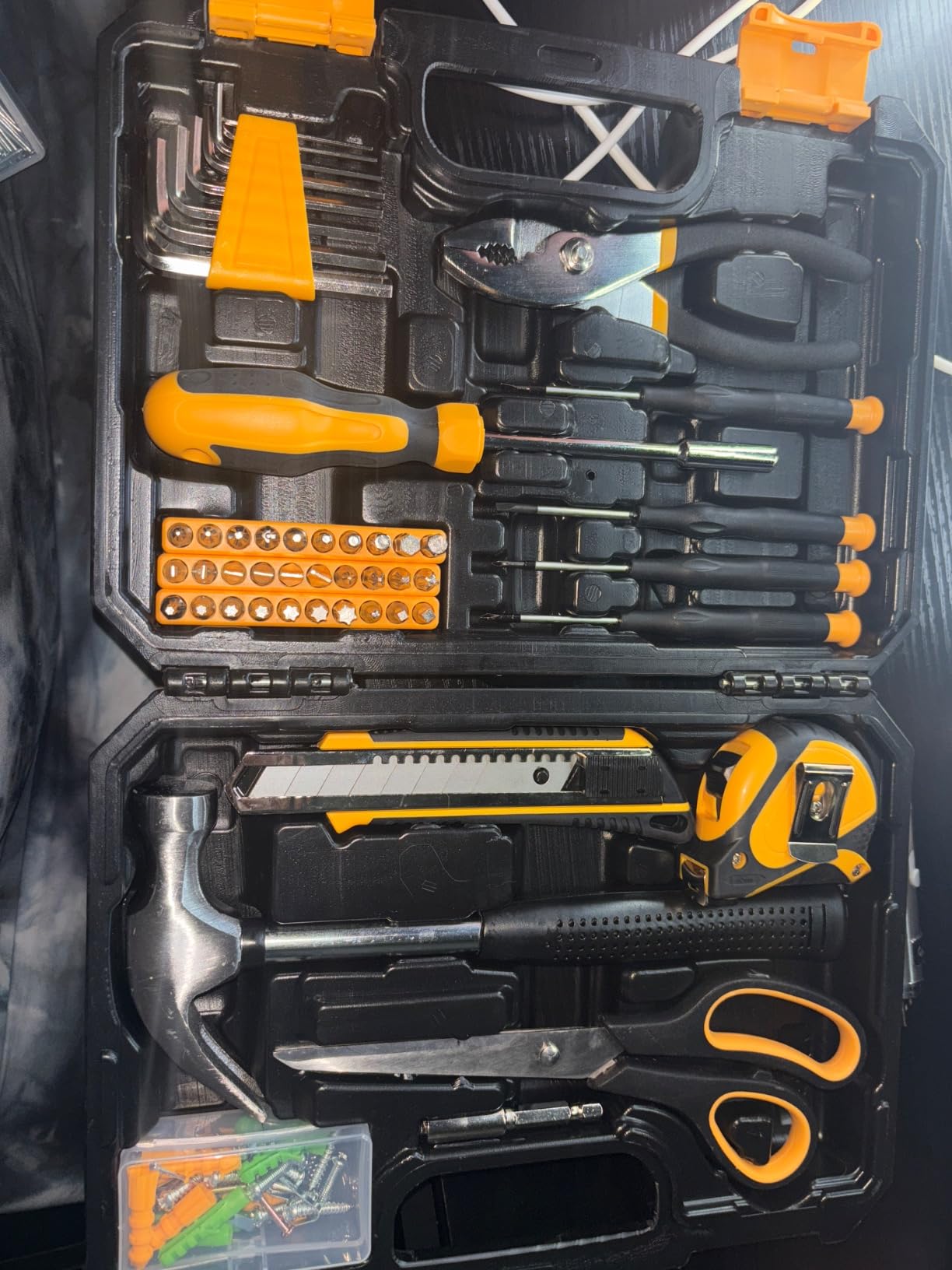 DEKOPRO General Household Hand Tool Kit with Plastic Toolbox Storage Case, All Purpose Home Tool Kit Includes Essential Tools for Office College Repairs, 50 Piece customer photo 1