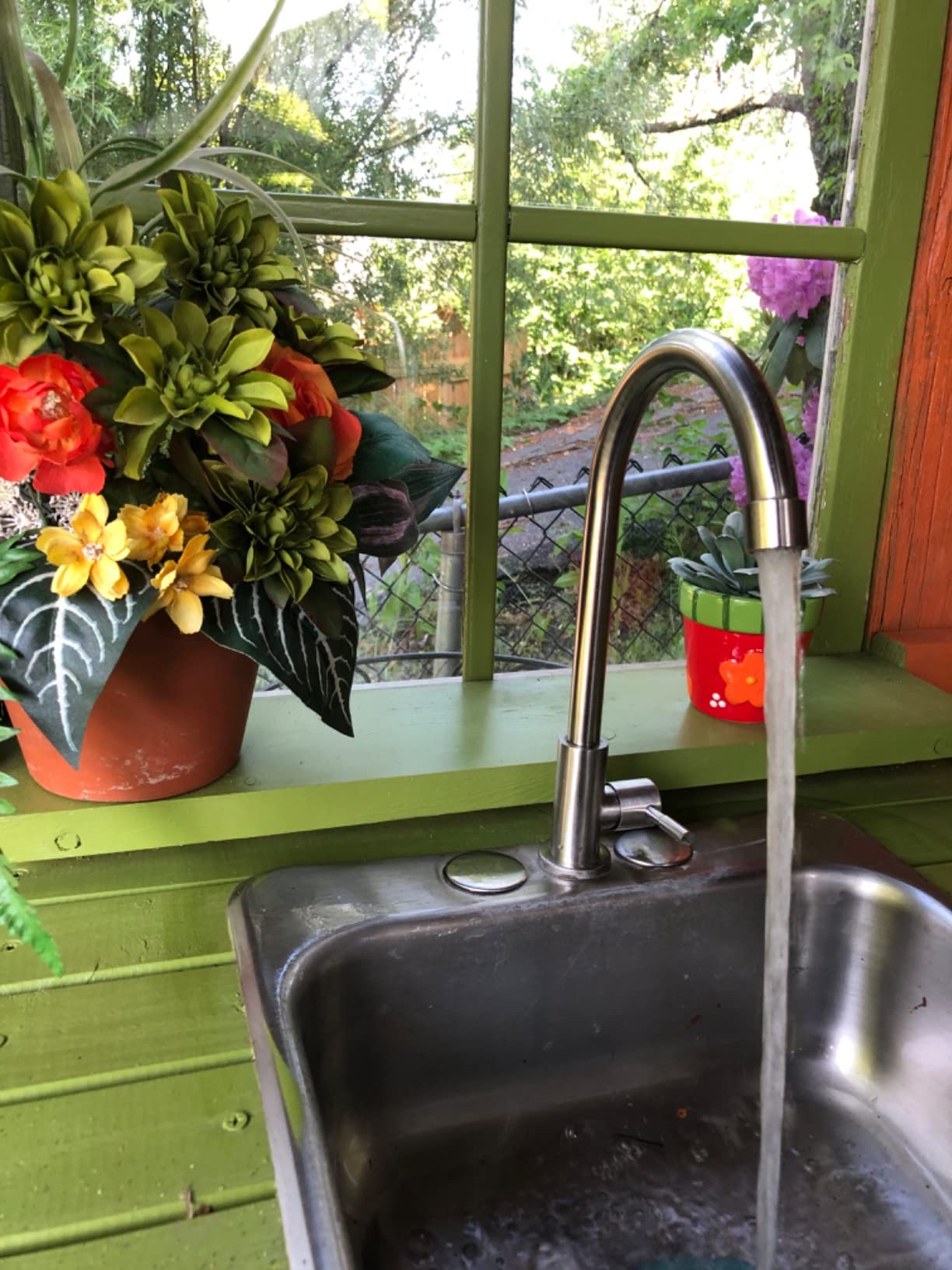 Brushed Nickel Cold Water Faucet Only,Single Handle Single Hole SUS304 Stainless Steel Cold Water Faucet for Kitchen.Outdoor(Stainless Steel nut, Longer Threaded Rod) customer photo 1