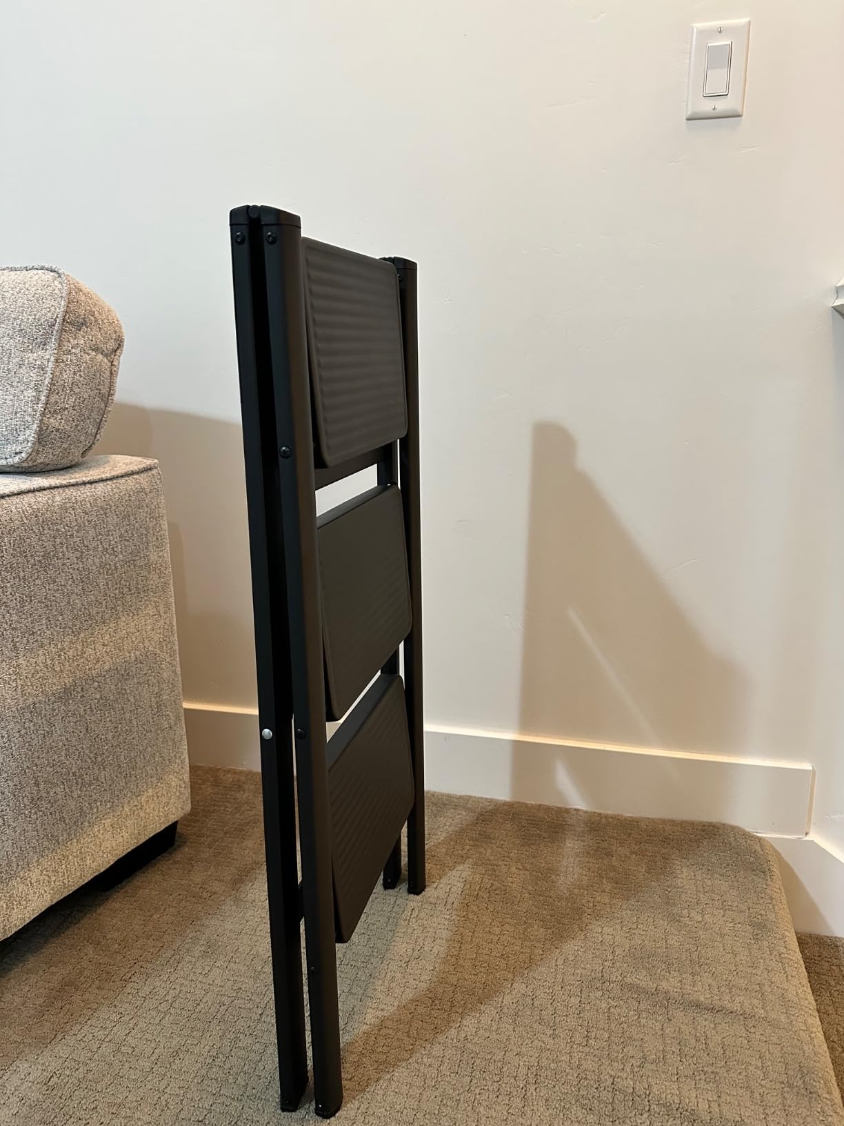 Double Elite Folding 3 Step Ladder, Sturdy Small Step Stool for Adults, Safer Full Steel Multi-use Kitchen Ladder for Home, Closet Step Stool Ladder with Wide Pedals, Black, 3-Step customer photo 2