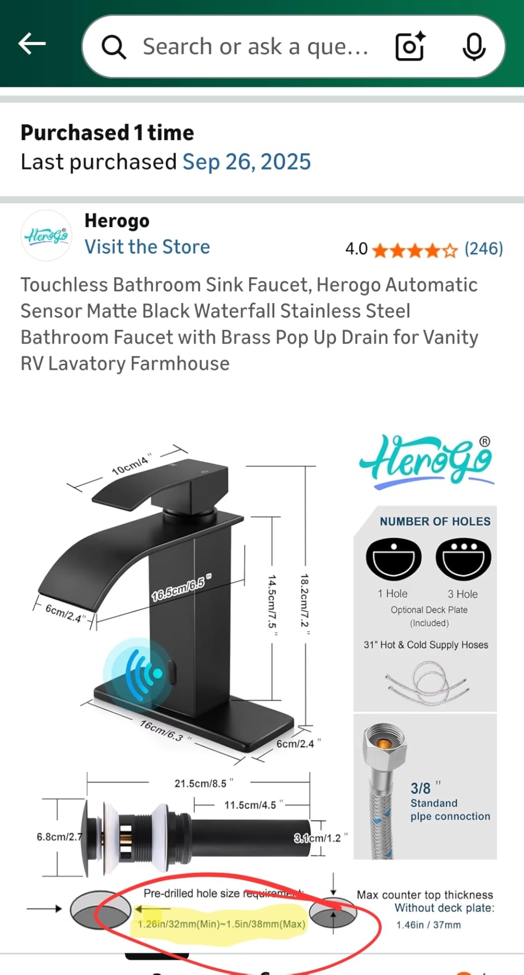 Herogo Touchless Bathroom Faucets Matte Black Stainless Steel Automatic Motion Sensor Bathroom Faucet RV Bar Sink Faucet for 1-3 Hole Single-Handle with Pop Up Drain Stopper Water Supply Hoses customer photo 1