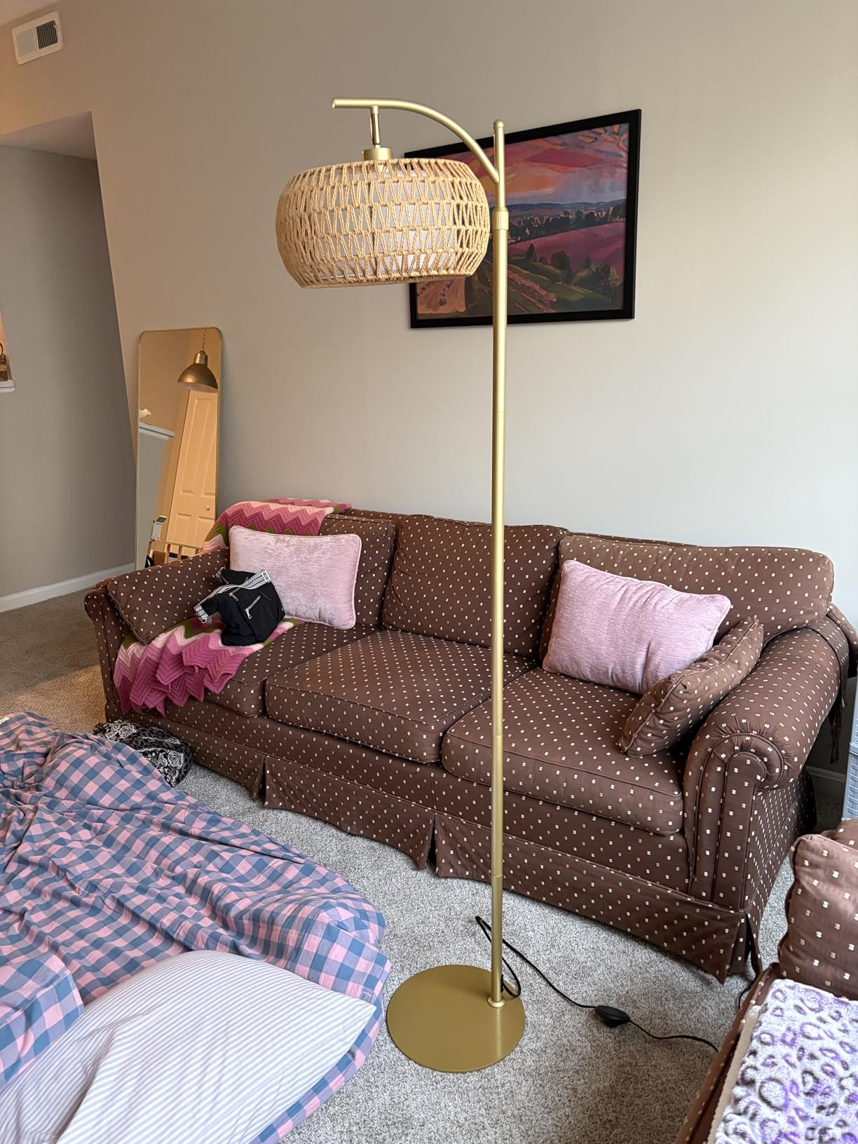 ZECOXOL Arc Floor Lamps for Living Room Bedroom Rattan Boho Floor Lamp with Remote Control,Dimmable Led Standing Lamp Wicker Lamp Shade Rustic Tall Floor Lamp Modern Flower Lamp for Bedroom Corner customer photo 2
