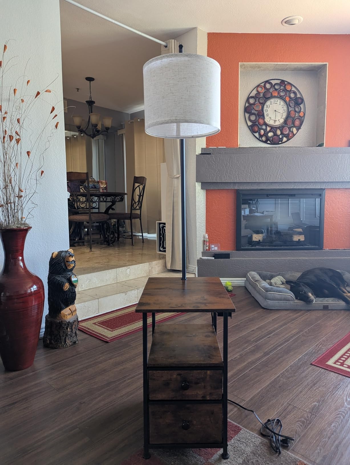 PESRAE Floor Lamp with Table & 2 Drawers, End Table with Lamp, Rustic Brown customer photo 2