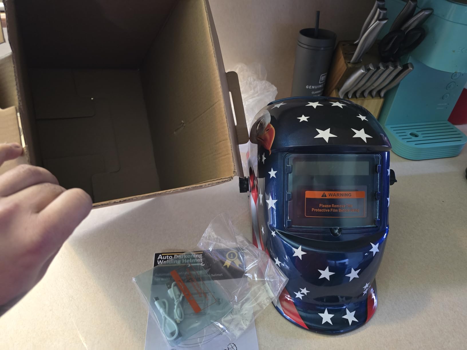 WR01A Welding Helmet Auto Darkening with LED Light True Color Solar Powered Welder Hood with Adjustable Shade Range 4/9-13 for Mig Tig Arc Welding Mask (Blue Eagle II) customer photo 2