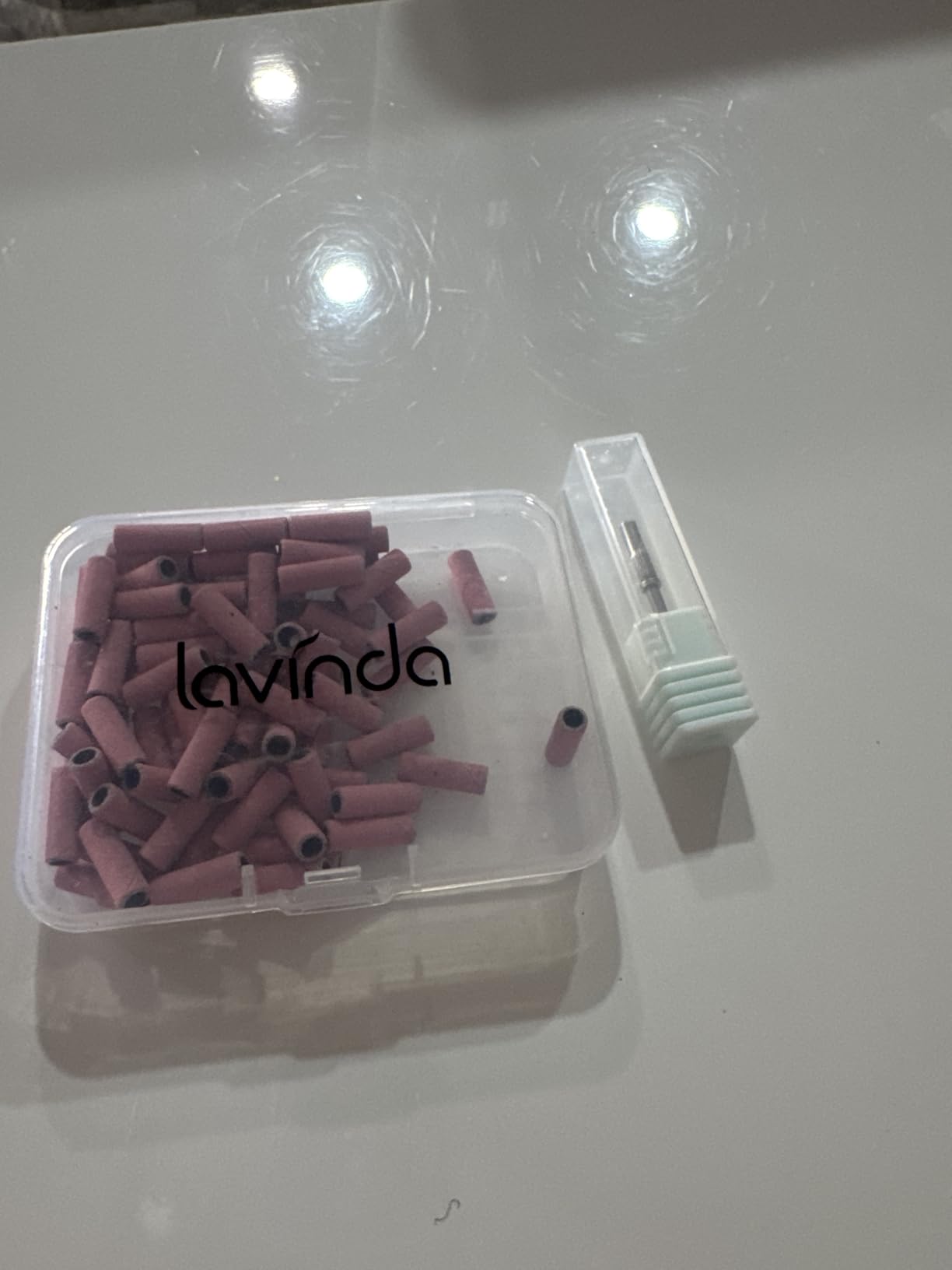 Lavinda Small Sanding Bands Nail Drill Bit, 80 Piece Extra Fine Sanding Bands for Nail Drill with 3.1mm Mandrel Bit for Acrylic Nails Gel Removing Shaping Polishing Nail Salon Use (240 Grit, Pink) customer photo 1