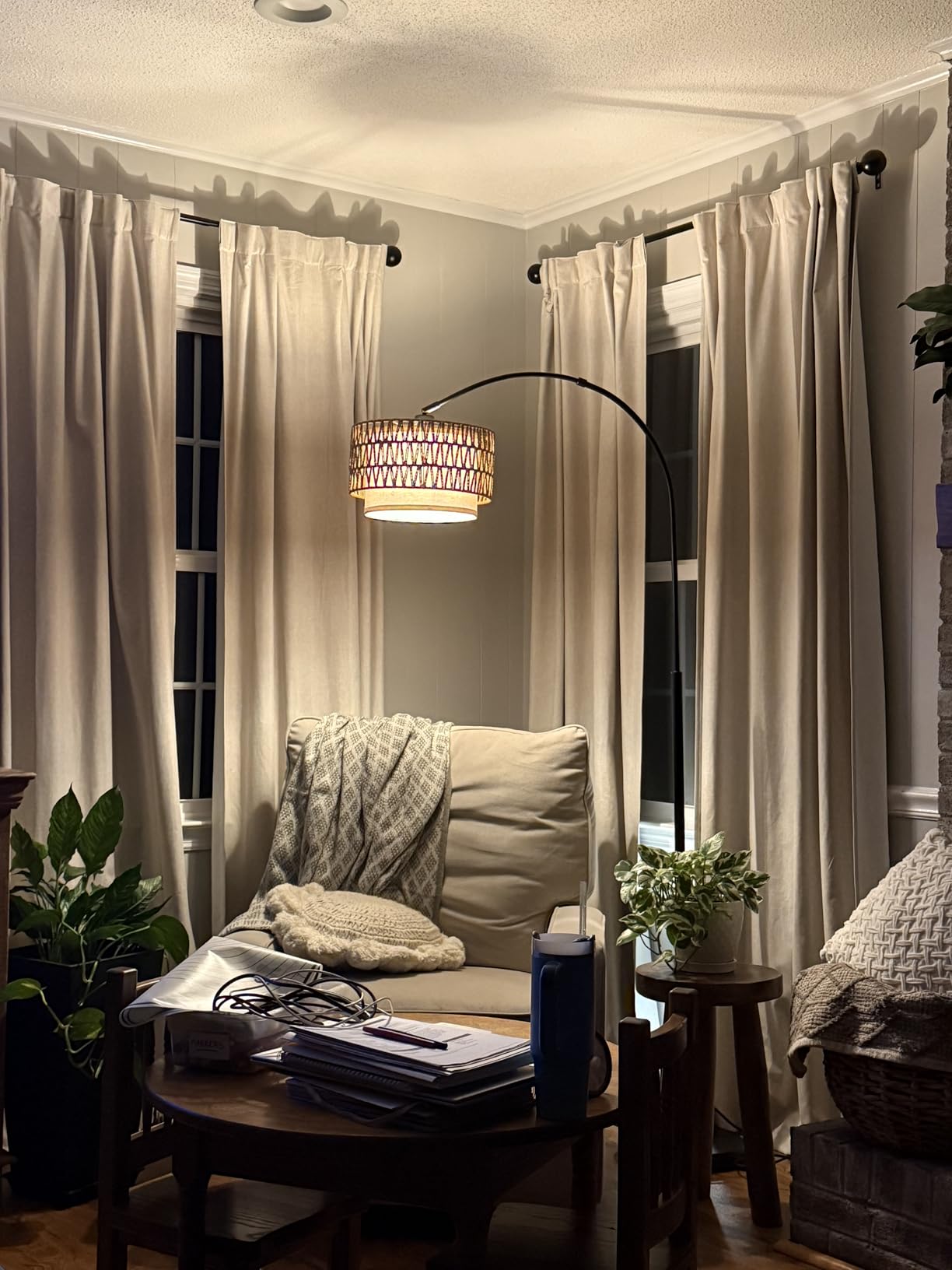 Rattan Floor Lamp, Arc Floor Lamps for Living Room, Farmhouse Standing Lamp with Adjustable Hanging Fabric Shade, Tall Pole Lamp with Foot Switch, Over Couch Arched Reading Light for Bedroom, Office customer photo 1