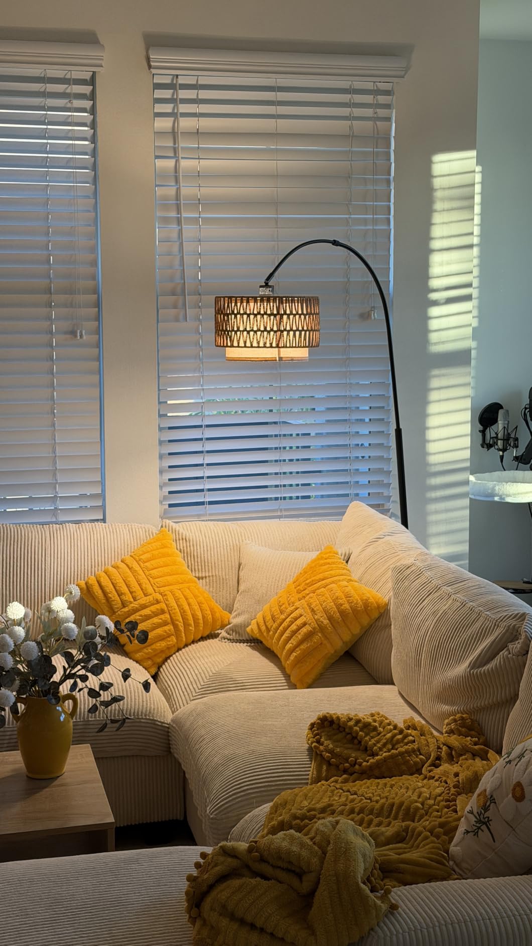 Rattan Floor Lamp, Arc Floor Lamps for Living Room, Farmhouse Standing Lamp with Adjustable Hanging Fabric Shade, Tall Pole Lamp with Foot Switch, Over Couch Arched Reading Light for Bedroom, Office customer photo 2