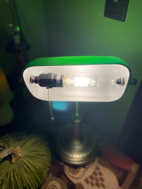 NISSAFORS Bankers Desk Lamp, Green Glass Shade, Vintage Desk Lamp with Pull Chain Switch, Retro Table Lamps for Home Office (Retro Gold+Green, Large) customer photo 1