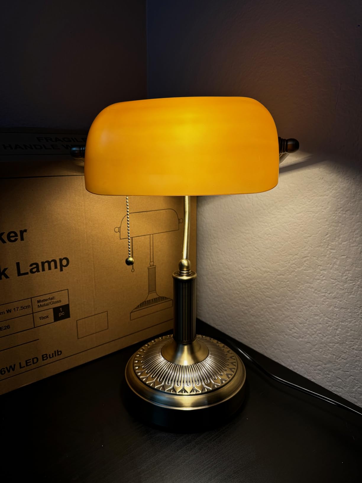 NISSAFORS Bankers Desk Lamp, Green Glass Shade, Vintage Desk Lamp with Pull Chain Switch, Retro Table Lamps for Home Office (Retro Gold+Green, Large) customer photo 2