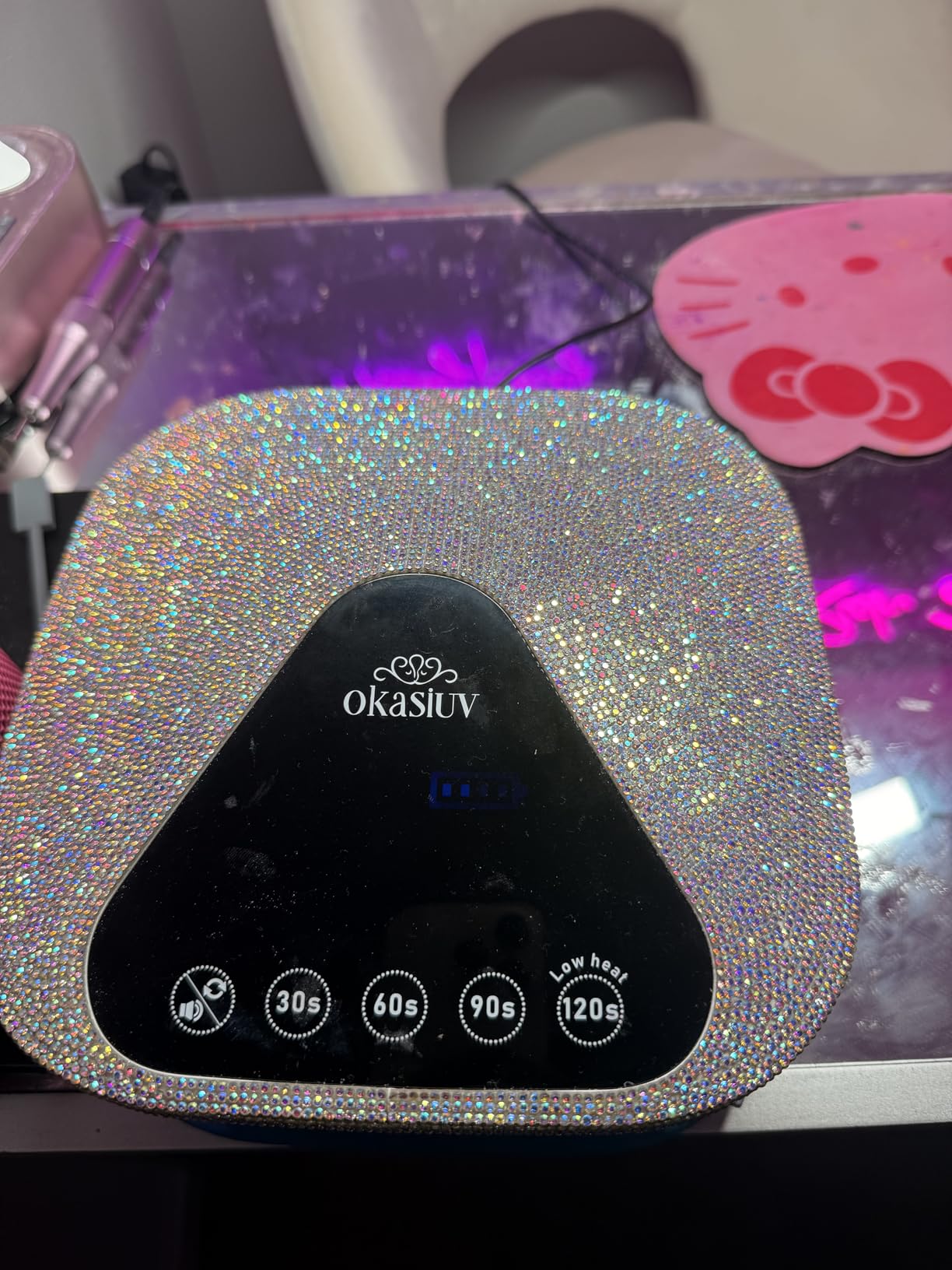 UV LED Nail Lamp with UV Gloves,Magnetic Metal Mirror Base Cordless Nail Dryer, Gel Polish Curing Light with 4 Timers,Touch Control Display,Auto Sensor for Professional Salon & Home customer photo 2