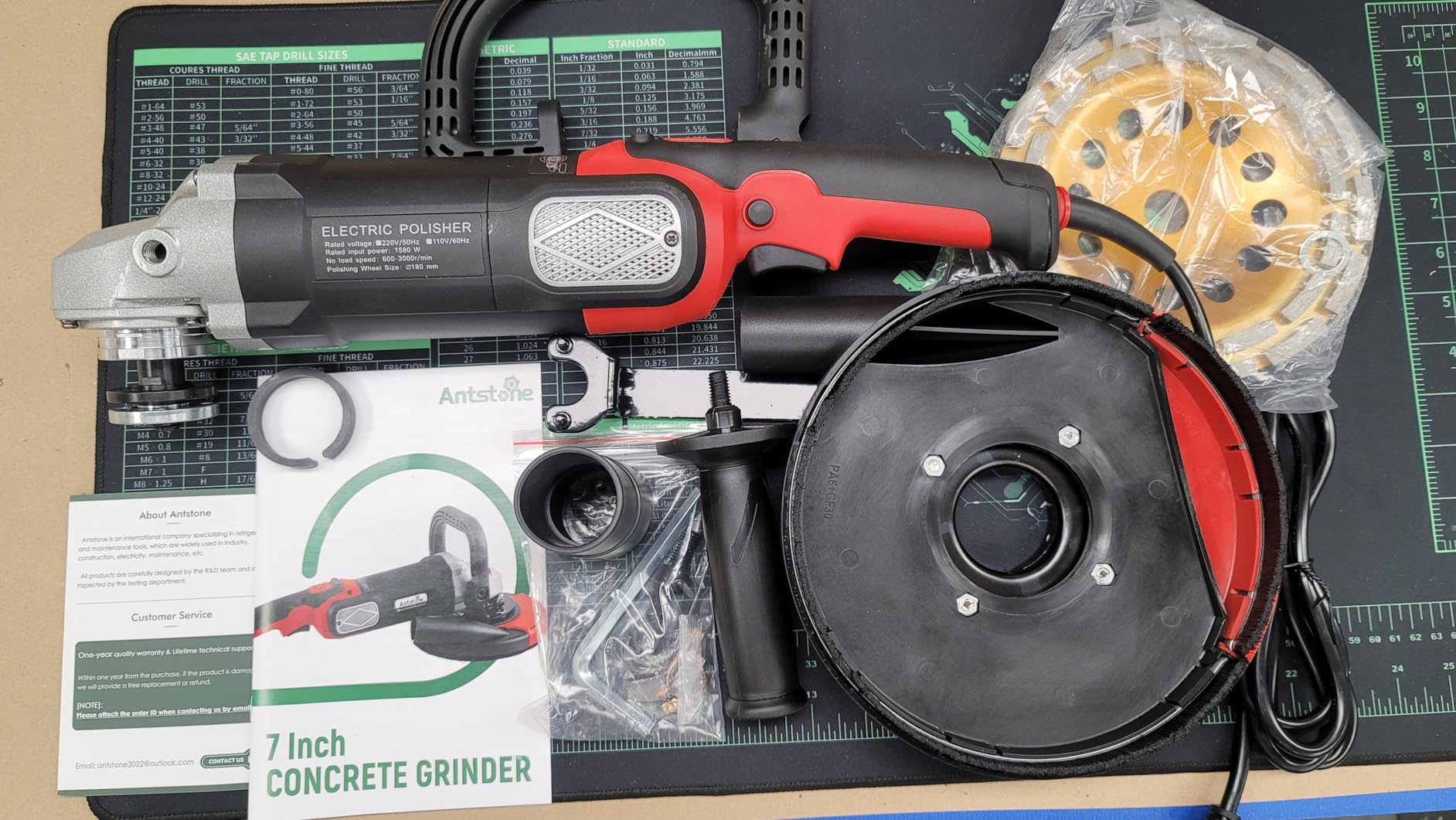 Antstone 7 Inch Concrete Grinder Set Concrete Surface Planer with Dust Extraction Shroud 1580W 3000RPM Angle Grinder Kit with Auxiliary Handles, Protective Guard, Diamond Grinding Wheel customer photo 1