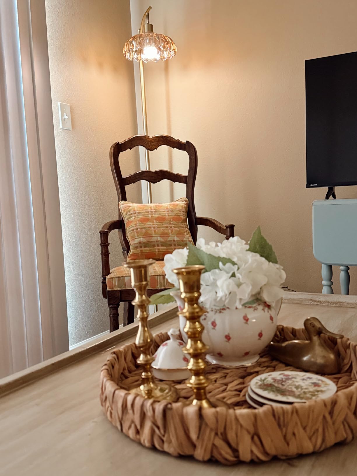 Gold Floor Lamp for Living Room with 3 Color Temperatures,Arc Boho Floor Lamps with Remote Control, Rattan Standing Lamp with Wicker Lamp Shades Dimmable Tall Floor Lamp For Bedroom Living Room Corner customer photo 2