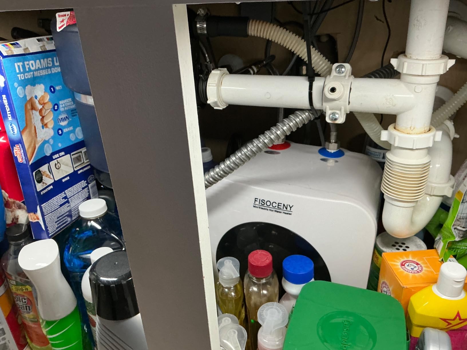 2.5 Gallon Mini Tank Water Heater Under Sink Hot Water 1500W 120V Water Heaters for RV Kitchen RV 1/2”NPT Stainless Steel Hose 3-way Fitting White customer photo 1