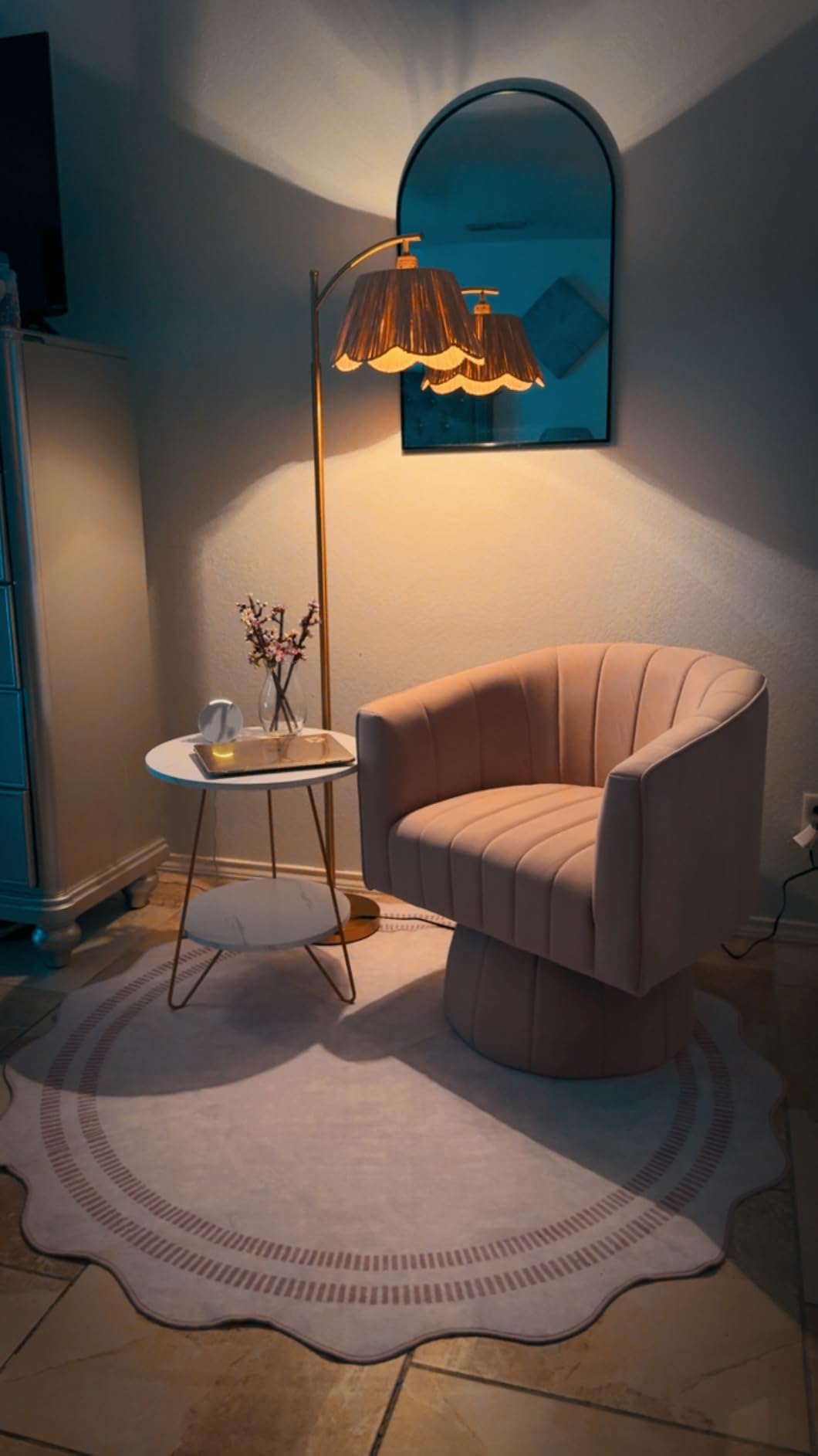 Oneach Arc Floor Lamp for Living Room,Rattan Boho Floor Lamp Decor with Hand-Woven Shade, Foot Switch,Gold Metal Base & Pole,Farmhouse Standing Lamp for Bedroom Corner,Reading customer photo 1