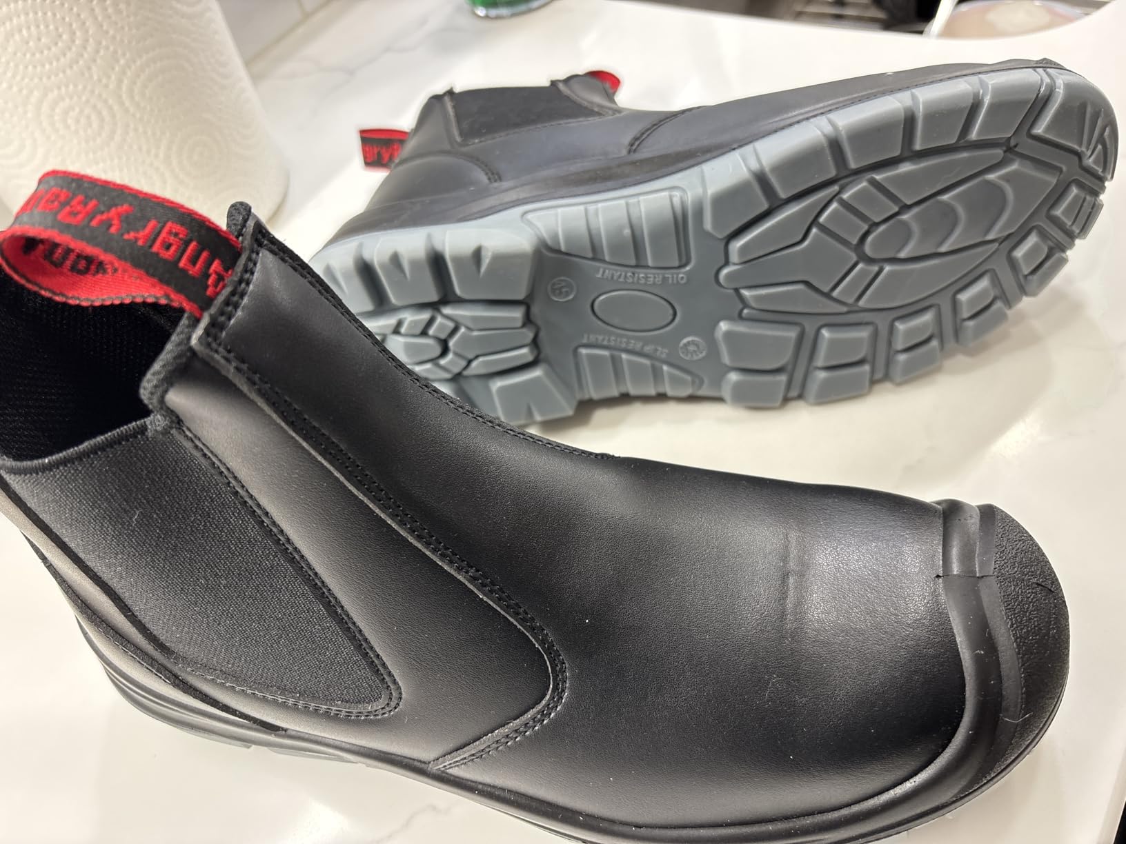 ANGRYRAM Slip on Steel Toe Work Boots for Men Waterproof Safety Shoes customer photo 2