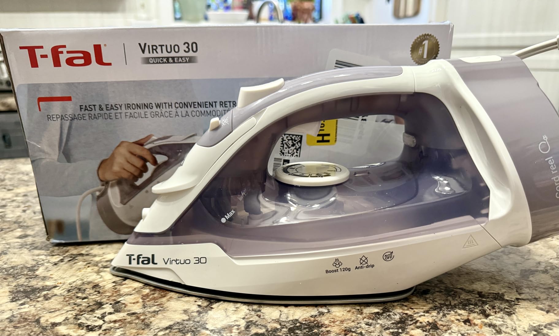 T-Fal Virtuo Steam Iron for Clothes with Retractable Cord, Portable Iron and Steamer for Clothes, Ceramic Nonstick Soleplate, 1500 Watts, Anti-Drip, Auto-Off, Scratch Resistant, Grey customer photo 2