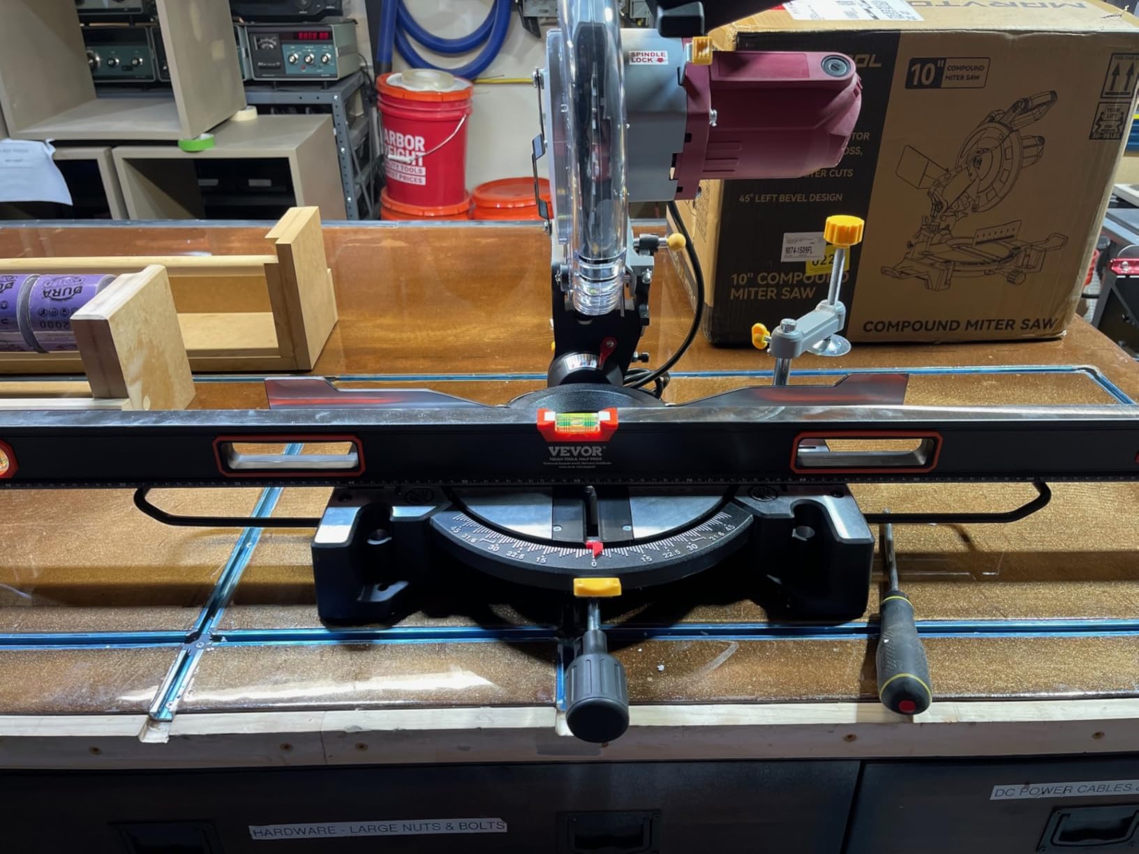 10-inch Compound Miter Saw, 5000RPM, 15 Amp, Single Bevel 0-45° with Extension Table, 36T Blade, Power Saw for Metal, Plastic, Wood, Laminates customer photo 2