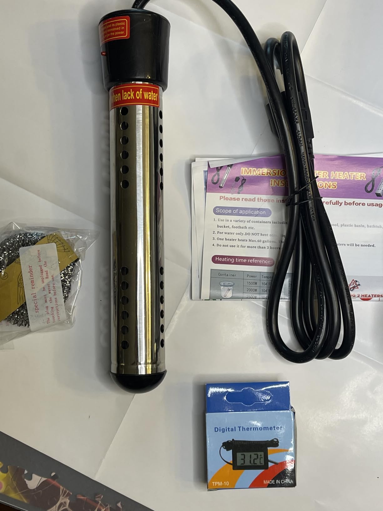BSEED Immersion Water Heater Electric, 2000W Fast Heating Portable Water Heater with 304 Stainless Steel Guard & Digital LCD Thermometer, Heats 5 Gallons in Minutes for Camping, Bath & Small Pool customer photo 2