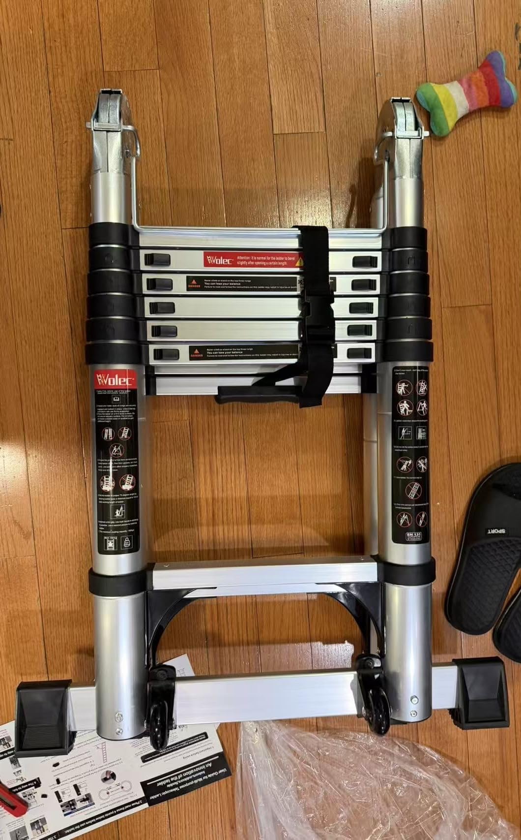 Telescoping Ladder with Hooks, 20.3 FT, Stabilizer & Wheels, Silver customer photo 2