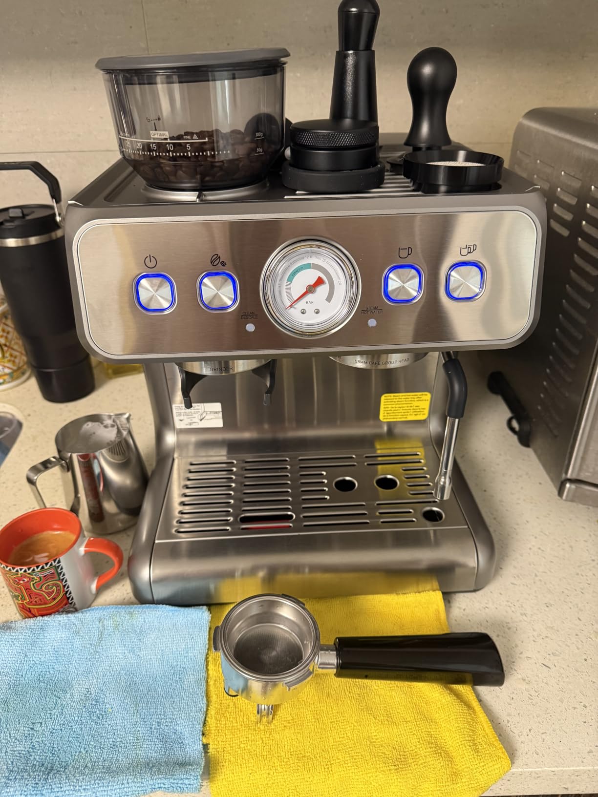 (2026 Upgrade) 15 Bar Espresso Machine with Built-in Anti-Clog Coffee Grinder, Expresso Coffee Machines with Milk Steam Wand/Frother/Tamping Tools,Espresso Maker with Grinder for Lattes-Almond customer photo 2