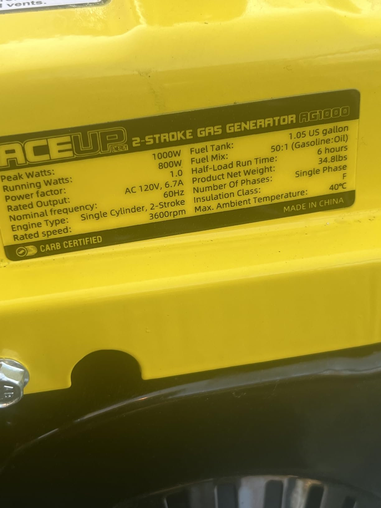 Aceup Energy 4000 Watt Inverter Generator Portable, Quiet Gas Generator for Home, RV Camping, EPA Compliant customer photo 2