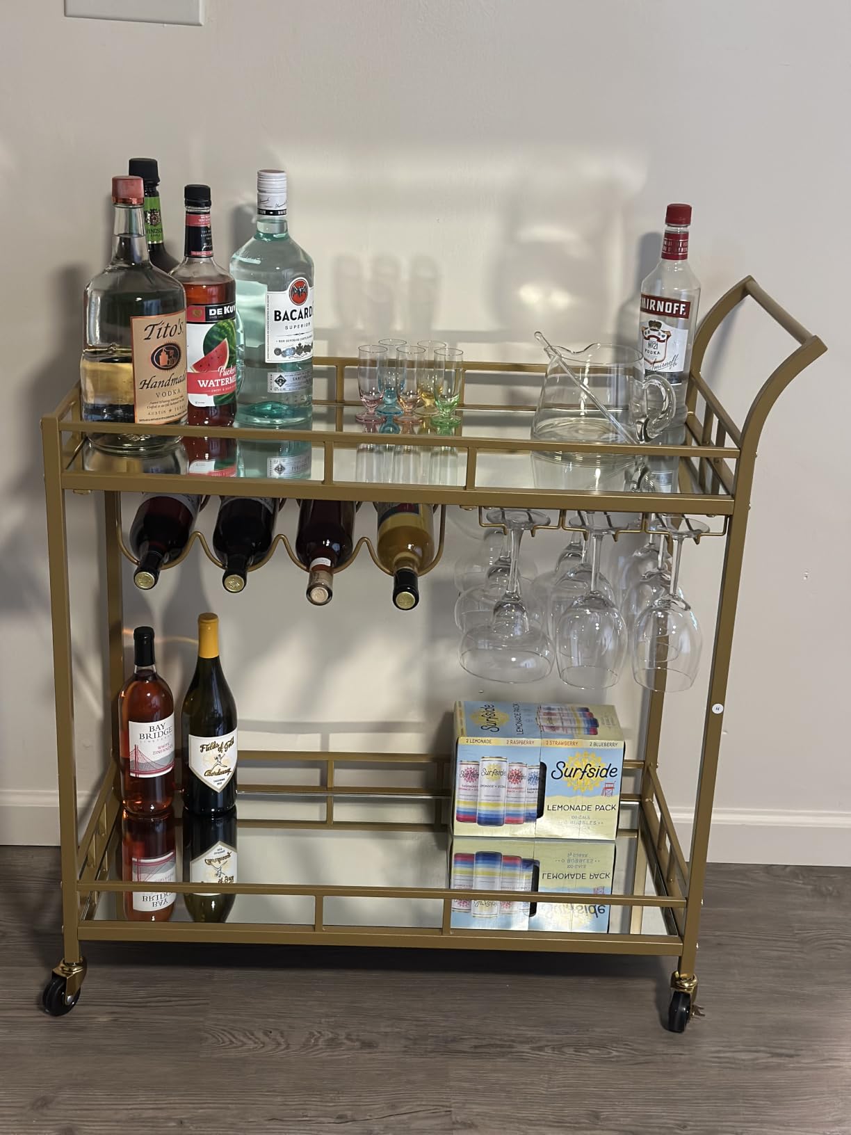 VASAGLE Bar Cart with Wheels, Drink Cart with Wine Rack and Glass Holder customer photo 1