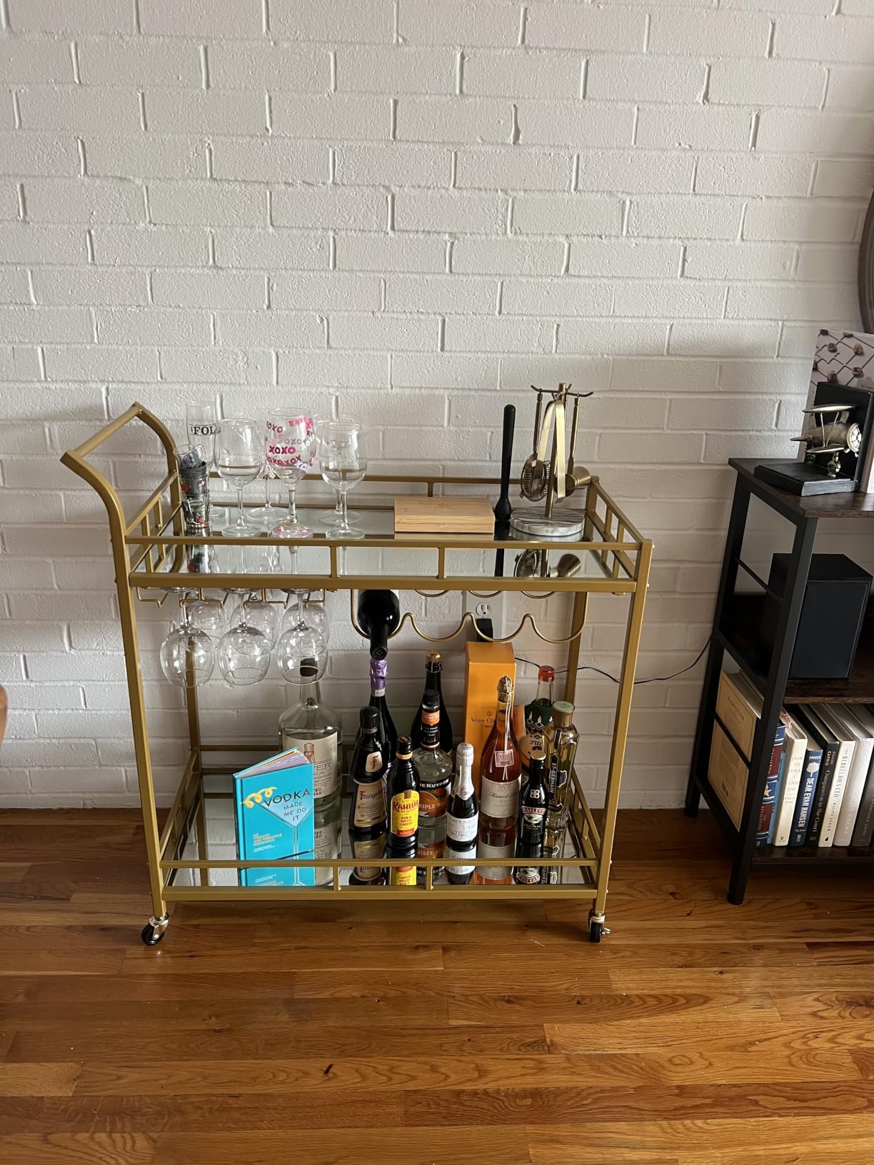 VASAGLE Bar Cart with Wheels, Drink Cart with Wine Rack and Glass Holder customer photo 2