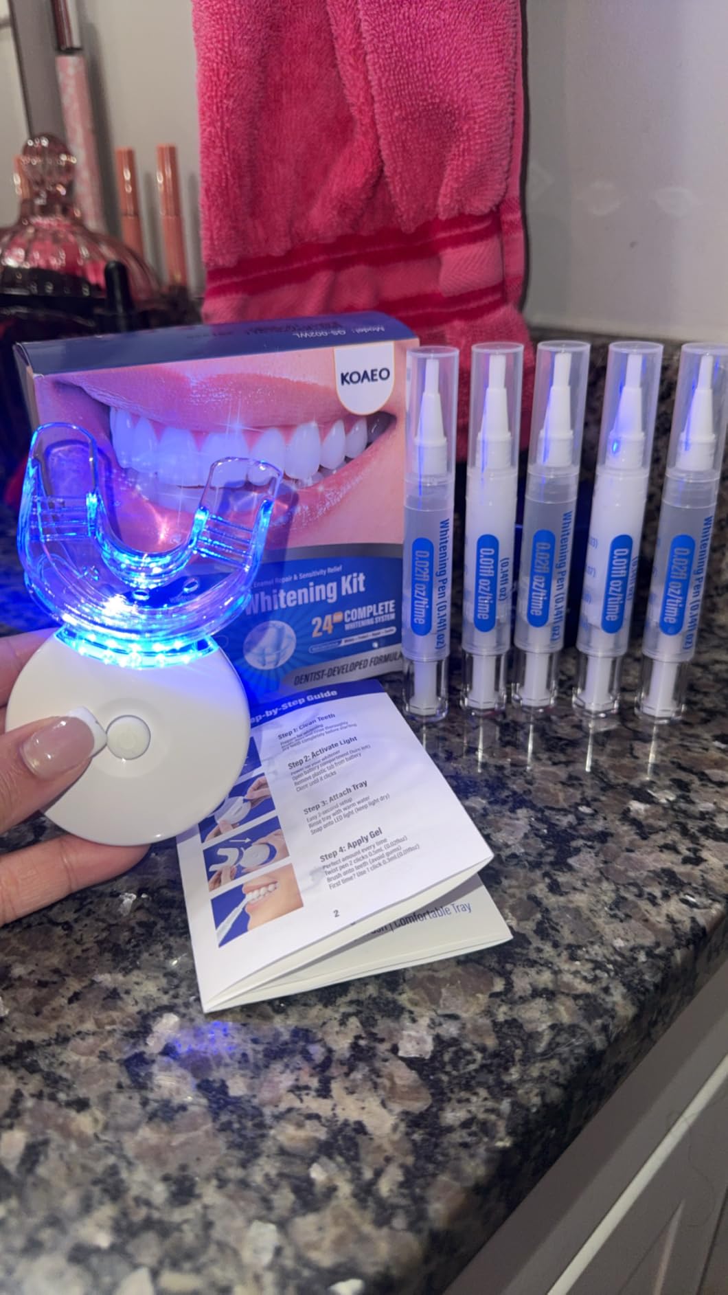 Teeth Whitening Kit with LED Light – 3 Whitening Gel Pens + 2 Desensitizing Pens – 35% Carbamide Peroxide – Whiten Teeth in 7 Days – Safe for Sensitive Teeth & Enamel, 0.7 Fl Oz (Mint) customer photo 1