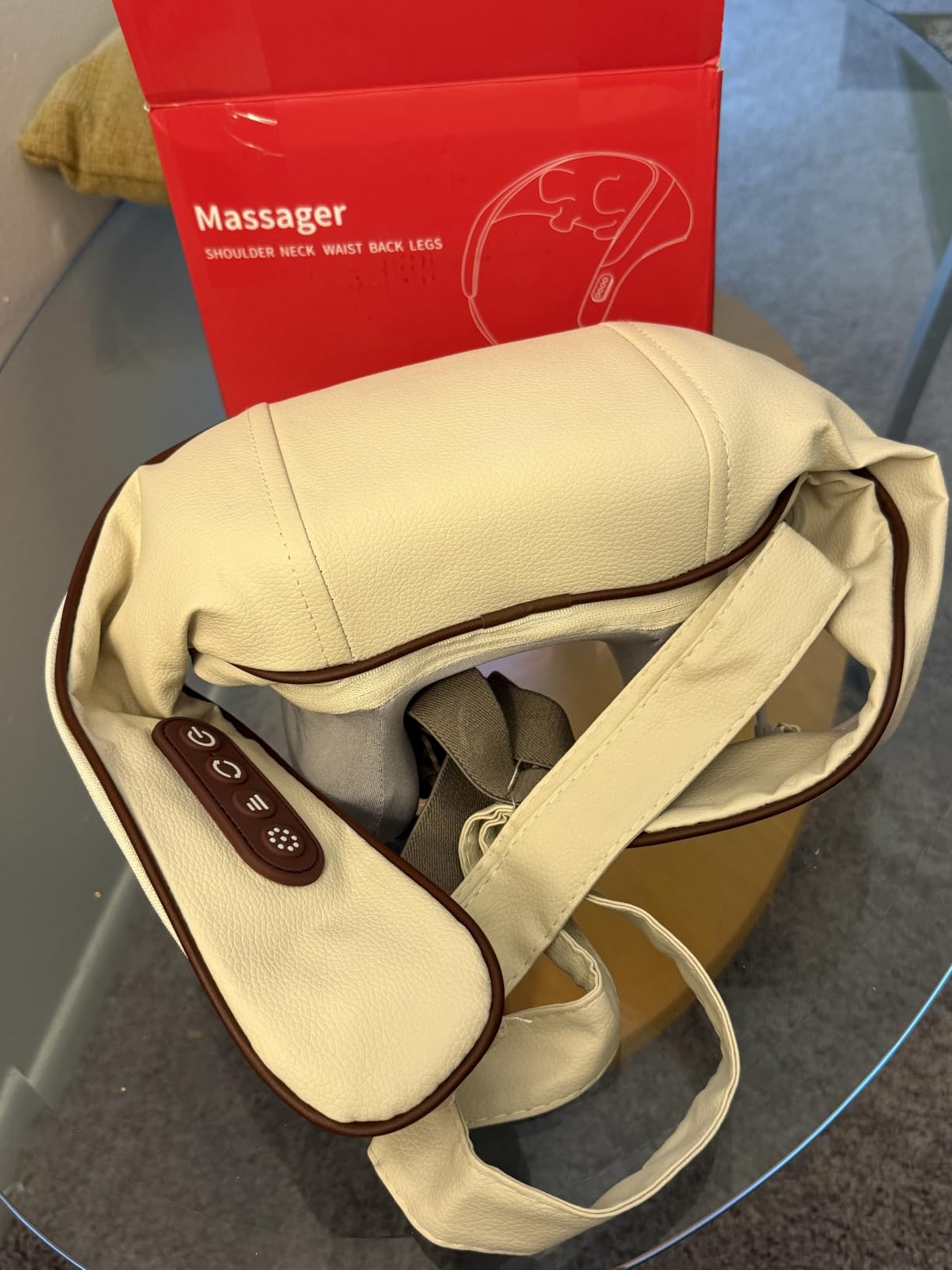 KppeX Neck Massagers 4D Deep Cordless Tissue Kneading with Heating Function, Shiatsu and Shoulder Massagers Pillow,Leg and Back Pain Relief, Gifts for Men or Women-Lvory White customer photo 1